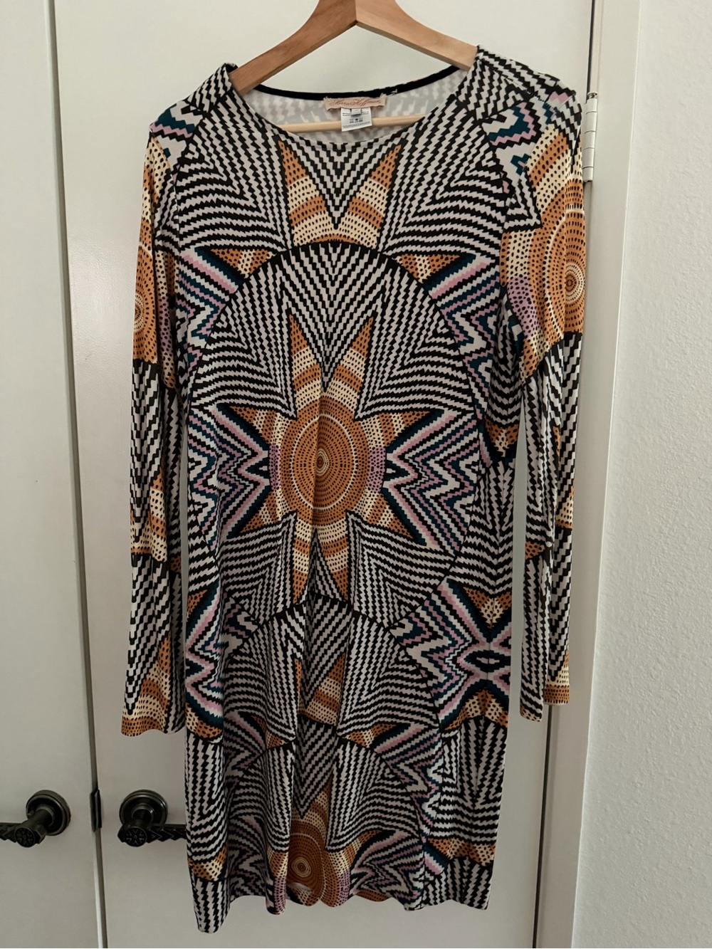 Mara Hoffman Geometric Print Long Sleeve Dress in Black & Gold